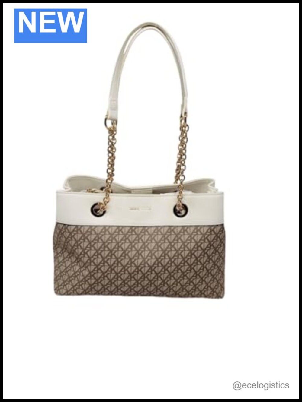 Faux Leather Logo Chain Satchel Purse with Gold Strap